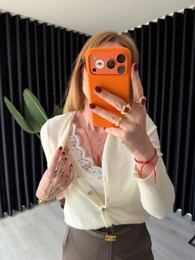 Dantel Bluzlu , Ekru Merserize Takım