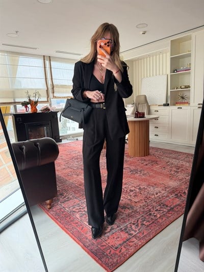 Premium Tencel Kumaş , Siyah Palazzo Pantolon