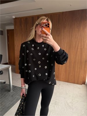 Vatkalı , Siyah Kuş Gözü Sweatshirt