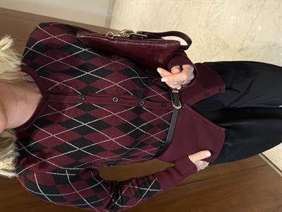 Orijinal Model , Bordo & Siyah Baklava Desenli , Kemerli Triko Hırka