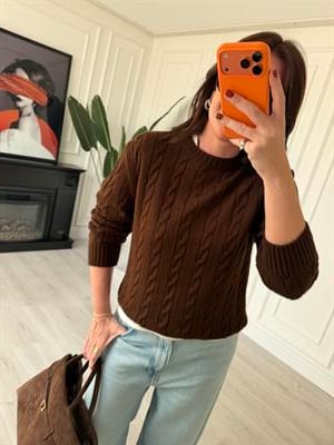 Saç Örgülü , Acı Kahve Triko