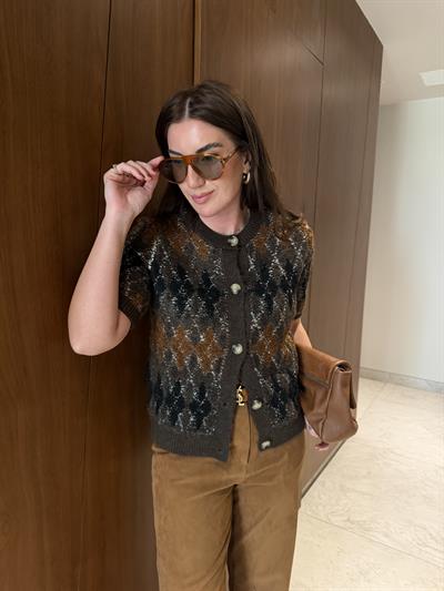 Orijinal Model , Kısa Kollu , Desenli Triko Hırka