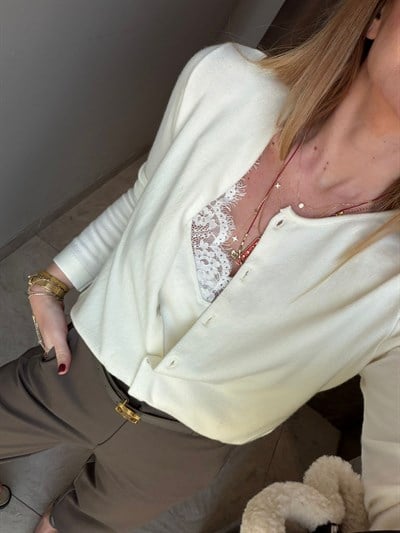 Dantel Bluzlu , Ekru Merserize Takım