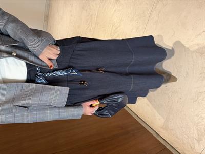 Fularlı Deri Kemerli , Lacivert , Tasarım Jean Etek