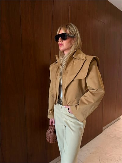 Orijinal Model , Camel , Premium Crop Ceket Mont