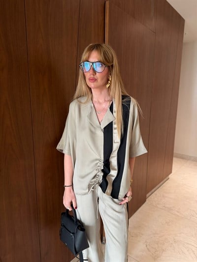 Orijinal Model , Ayarlanabilir Büzgülü , Colorblock Bej Takım