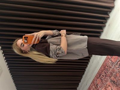 Çizgili Poplin Detaylı , Acıkahve Sweatshirt Takım