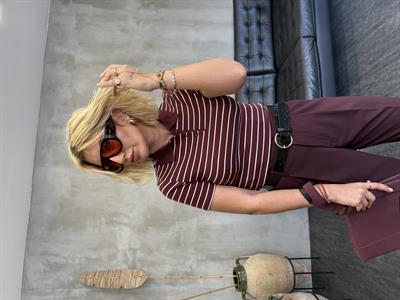 Bordo , Polo Yaka , Çizgili T-shirt