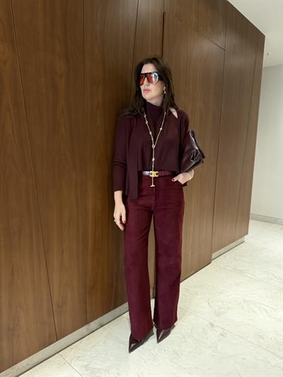 Premium , Bordo , Süet Palazzo Pantolon