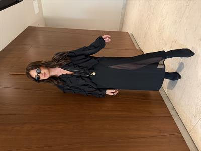 Şifon Yırtmaçlı , Siyah , Krep Kumaş Etek