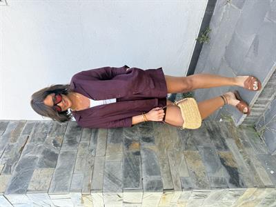 %100 Keten Mürdüm Gömlek & Şort Premium Takım