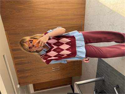 Bordo Baklava Desenli Triko Mix Mavi Poplin Gömlek