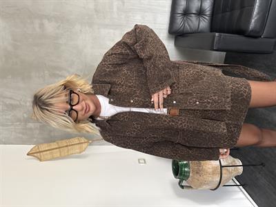 Gabardin Kumaş , Kuşaklı , Leopar Jean Gömlek