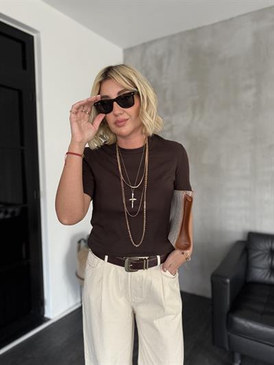 Orjinal Marka , %100 Pamuk, Acı Kahve Basic T-shirt