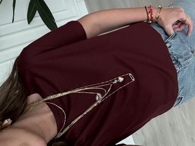 Modal Karışım , Pamuklu , Bordo Basic Tshirt