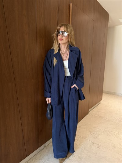 Orijinal Model , Özel Dokulu , Tek Düğmeli , Lacivert Kuşaklı Takım