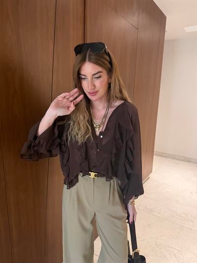 Orijinal Model , Acıkahve , Fırfırlı , Gömlek Bluz