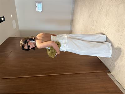 Boyundan Bağlamalı , Premium , Ekru , Pamuk Keten Takım