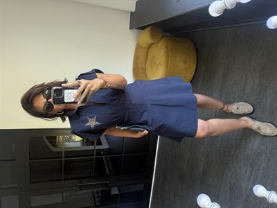 Orijinal Model, Kemerli Yıldız Detaylı Lacivert Gömlek Elbise