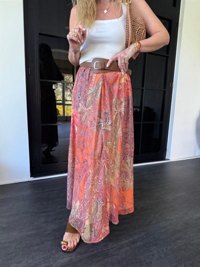 Orijinal Model, Deri Kemerli, Desenli Premium Etek