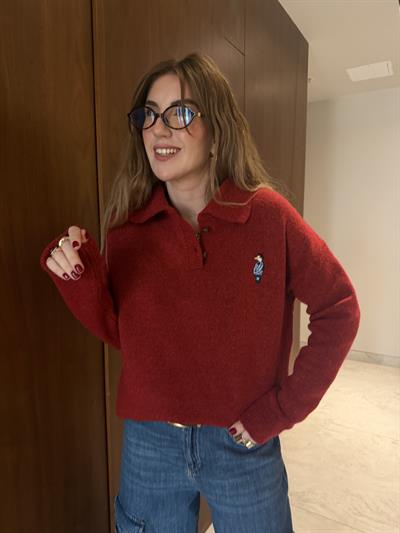 Orijinal Model , Polo Yaka , Ördek İşlemeli , Yumuşacık , Kırmzı Triko