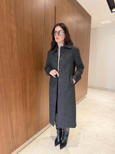 Orijinal Marka , Çizgili , Füme Kaşe Kaban