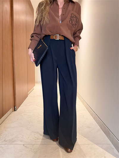 Kemerli , Double Krep , Tiril Kumaş , Lacivert Palazzo