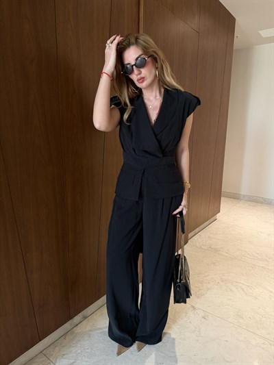 Beli Kuşaklı , Siyah , Yelek & Pantolon Takım