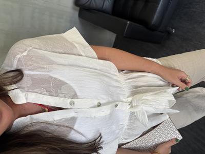 Dantel Desenli , Belden Bağlamalı , Premium , Beyaz Bluz