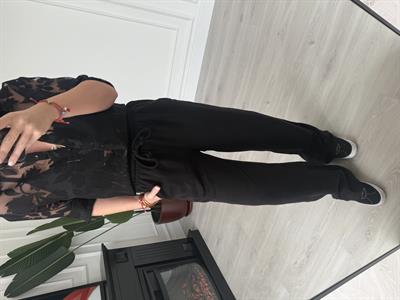 Siyah, Beli Lastikli, Gabardin Tencel Premium Palazzo Pantolon