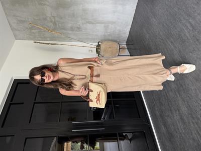 Bej , Arkası Lastikli , Cepli , Tencel Keten Etek