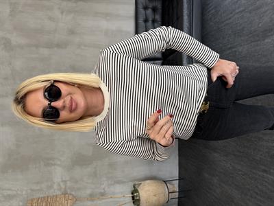 %100 Pamuk , Çizgili , Ekru Premium T-shirt