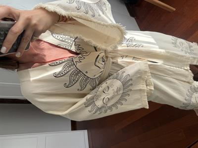 Güneş Desen İşlemeli , Taş Rengi Kimono