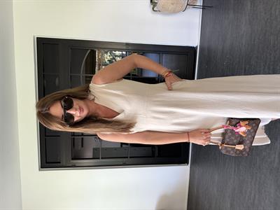 Belden Oturtmalı , Bej , Tencel Keten Elbise