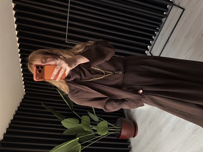 Acıkahve Orijinal Model Fular Yakalı Gömlek & Pantalon Premium Tencel Takım