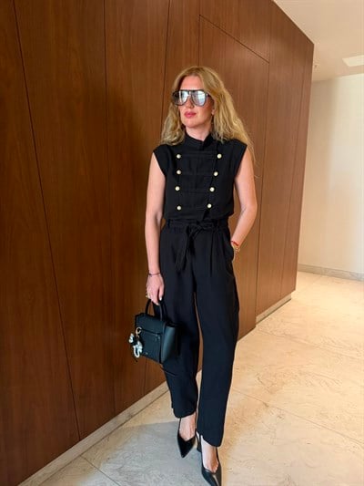 Orijinal Model , Napolyon Düğmeli , Kuşaklı , Premium Siyah Tulum