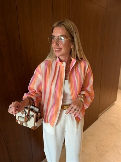 Orijinal Model , Renkli Çizgili , Premium Bomber Ceket