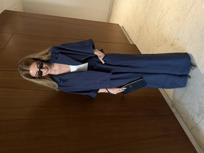 Lacivert Premium Tencel Trençkot & Pantalon Takım