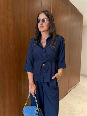 Önden Bağlamalı , Gold Detaylı , Lacivert Gömlek