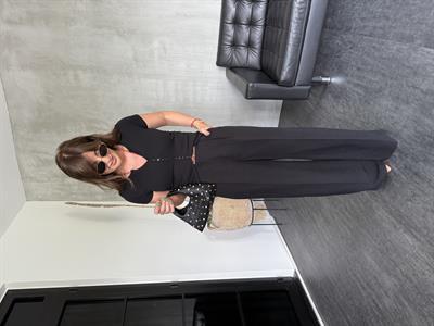 Hasır Kemerli , Siyah , Premium Keten , Palazzo