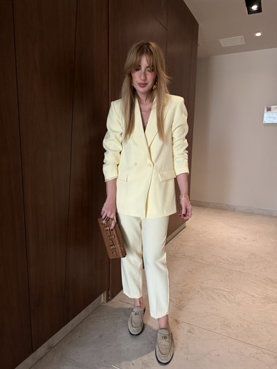 Orijinal Marka , Sarı , Blazer Ceket & Likralı Pantolon Takım