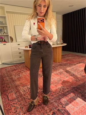 Süet Kemerli , Kahverengi , Baggy Jean Pantolon