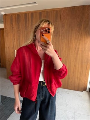 Premium Kırmızı Tencel Bomber Ceket