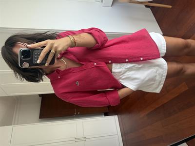 Orijinal Marka Fuşya Keten Gömlek