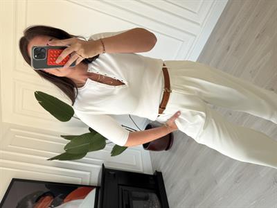 Yarım Kollu , Önden Düğmeli , Beyaz Merserize