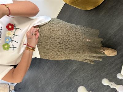 İçi Astarlı , Likralı , Haki Dantel Etek