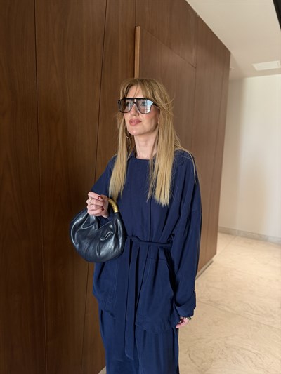 Orijinal Model , Özel Dokulu , Tek Düğmeli , Lacivert Kuşaklı Takım