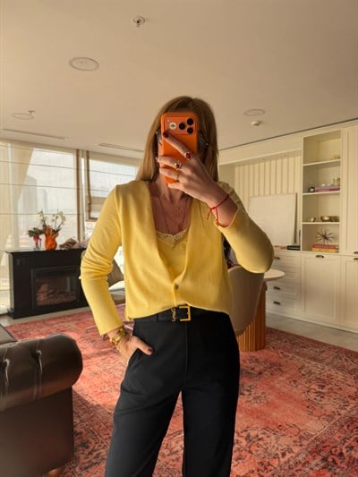 Dantel Bluzlu , Sarı Merserize Takım