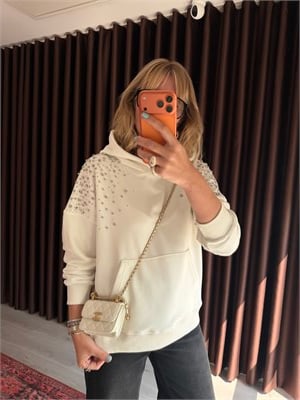 Taş İşlemeli Ekru Sweatshirt