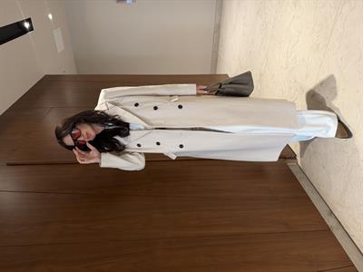 Ekru & Beyaz Balık Sırtı , Uzun Kaşe Kaban